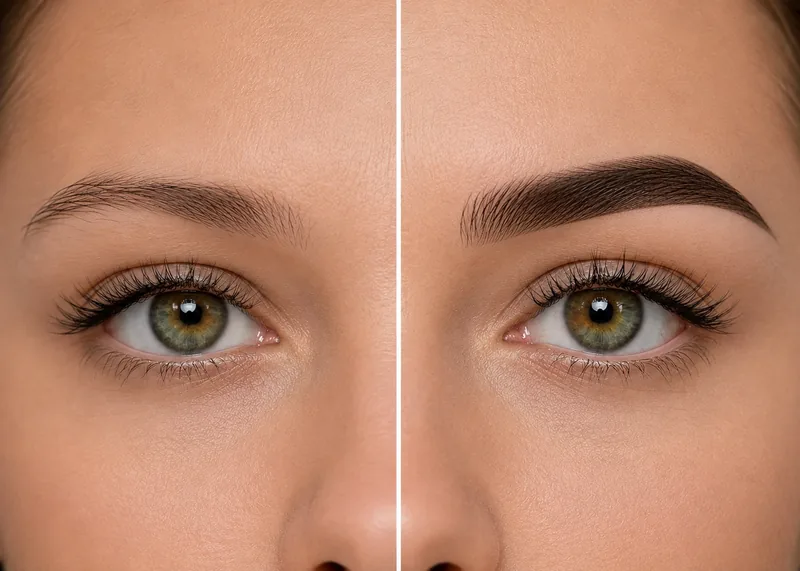 Combination brows, untreated brow on the left and the healed result on the right
