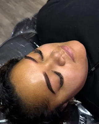 Healed brows on a client, seen from above