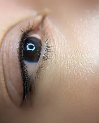 Healed eyeliner close up, eye looking down