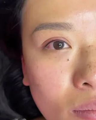 A client&rsquo;s face after healed brows and lip work