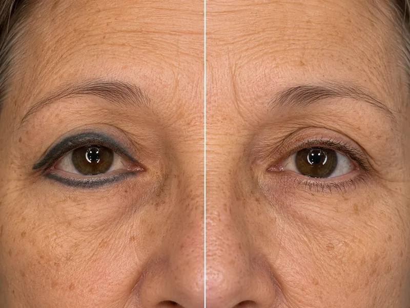 Non-laser removal, pigment still visible on the left and the faded result on the right